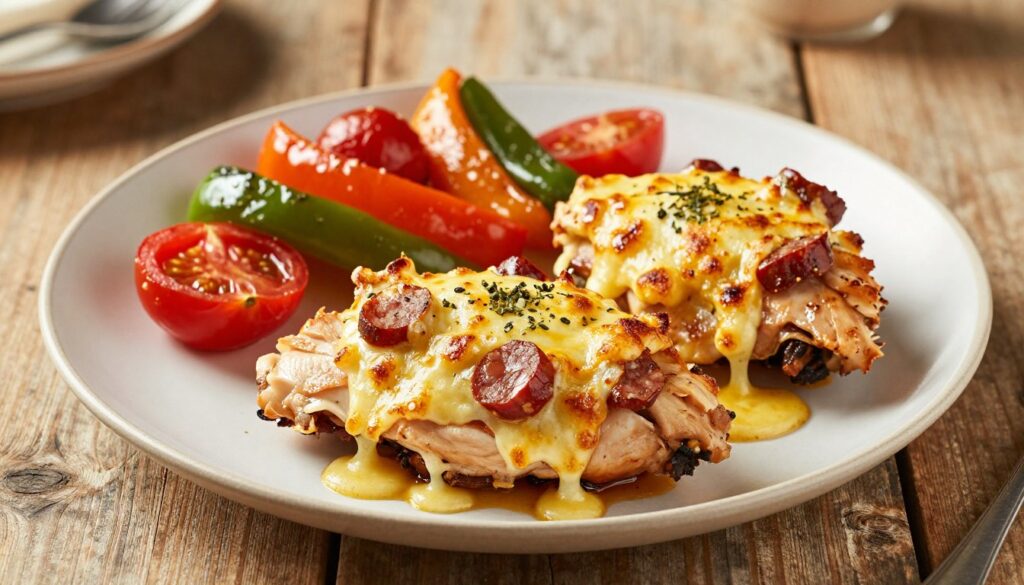 cheesy crust on chicken chorizo