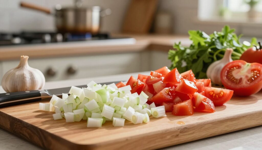 finely chopped onion garlic tomato