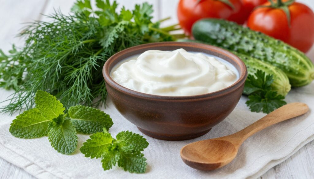 herbs and yoghurt