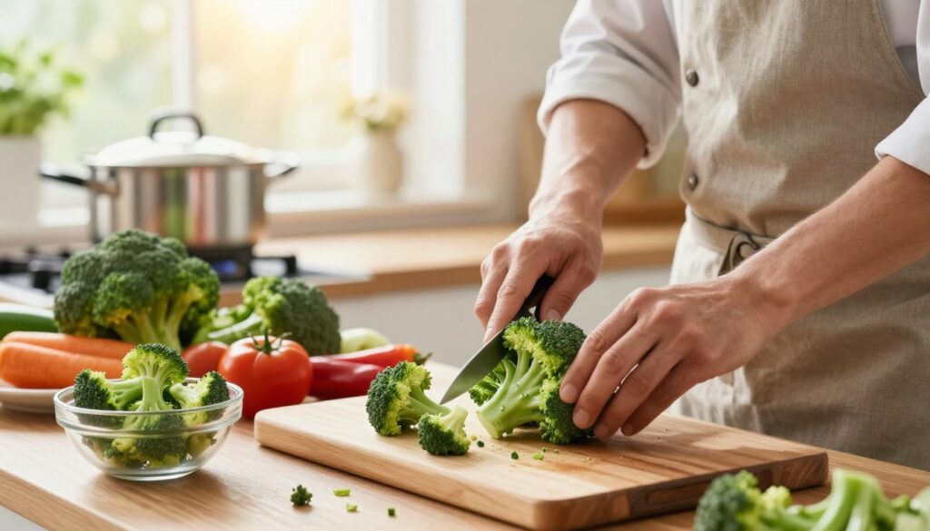 preparing broccoli florets