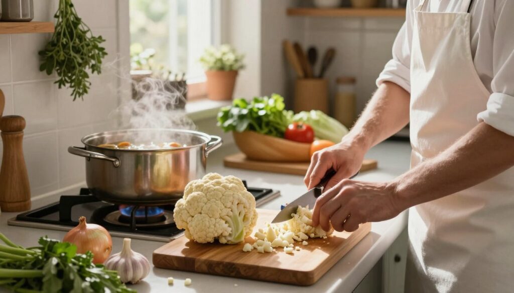 preparing cauliflower soup