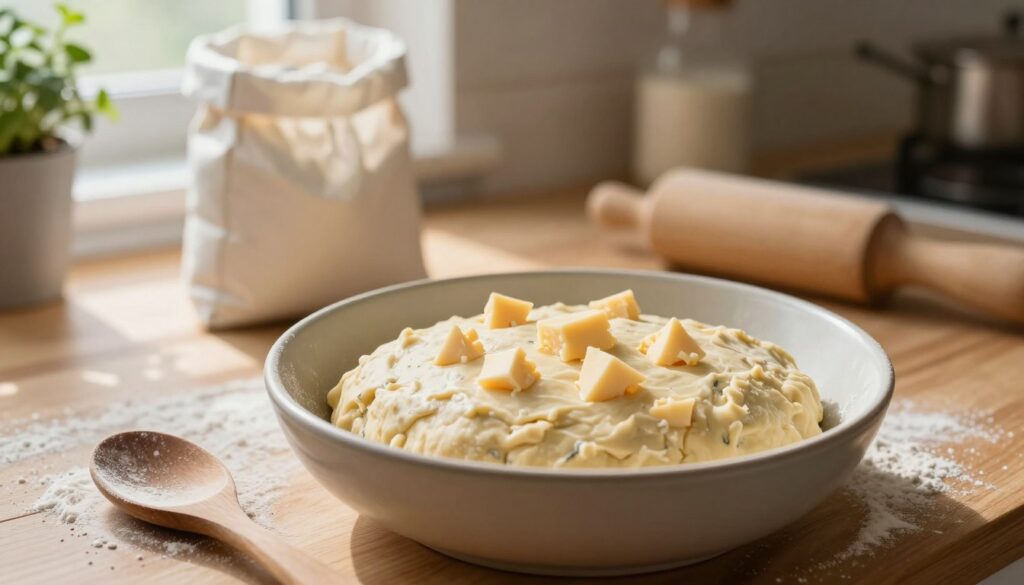 preparing dough for cheese scones
