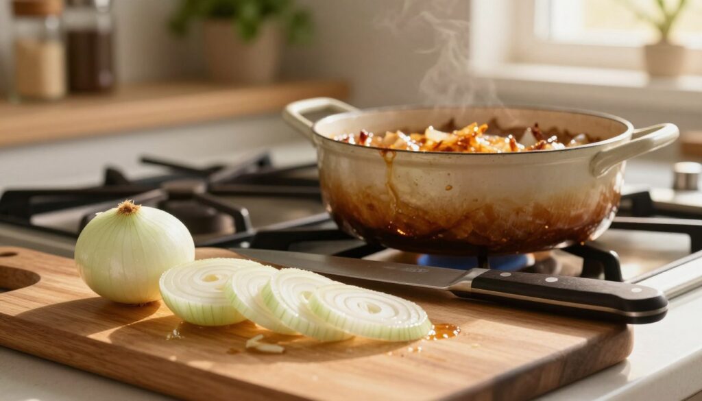 preparing onions for french onion