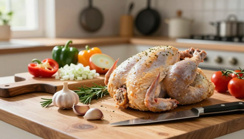 preparing the chicken and aromatics