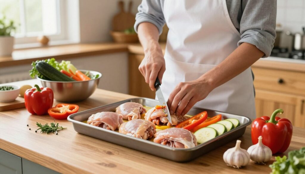 preparing the chicken and vegetables