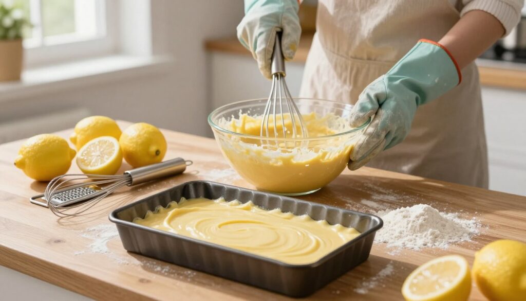 preparing the tin and mixing the batter preparing the tin and mixing the batter