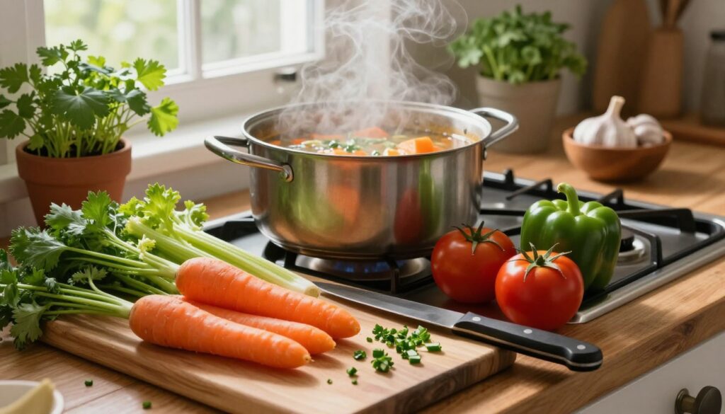preparing vegetable soup