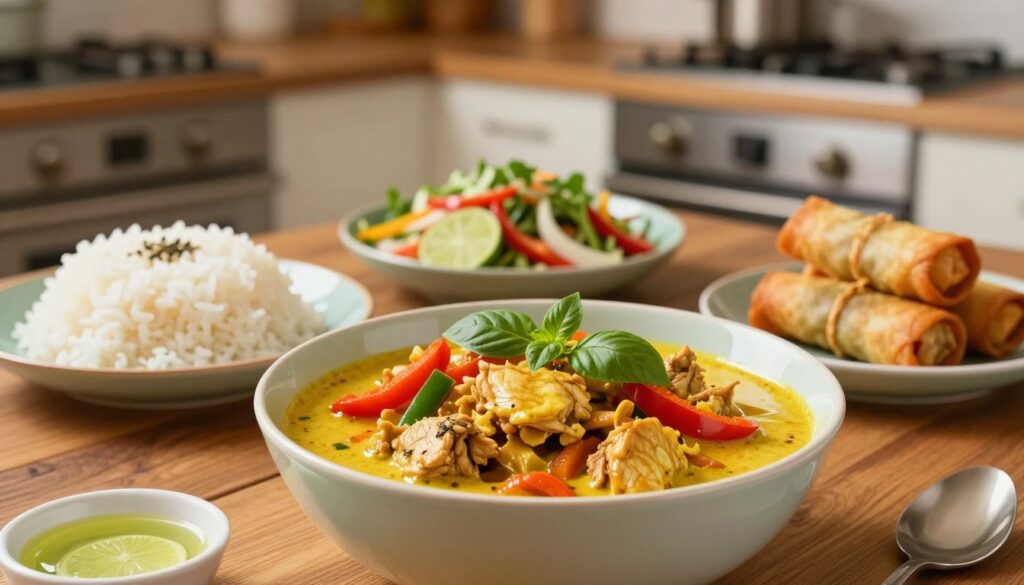 serving thai chicken curry