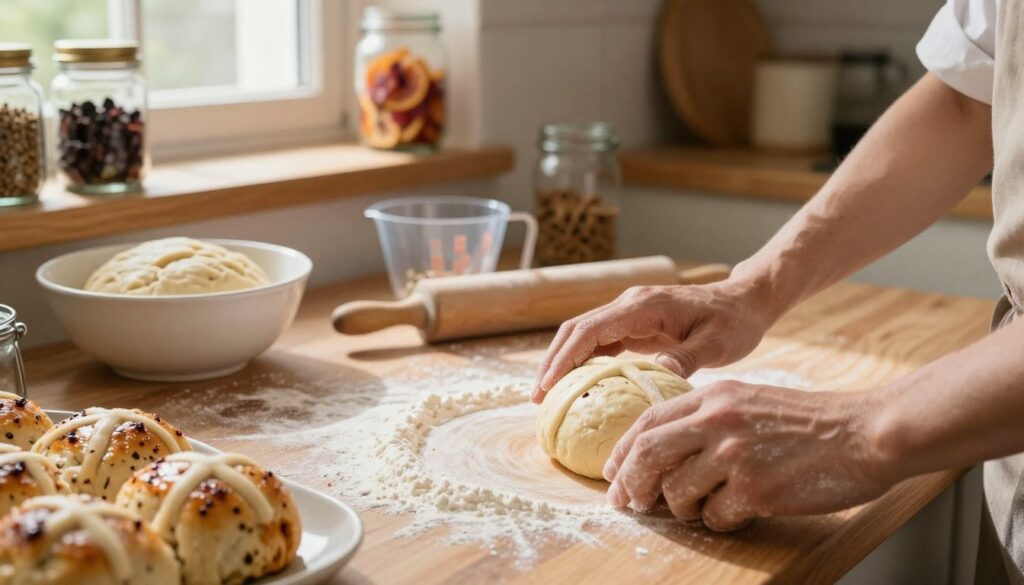 shaping hot cross buns