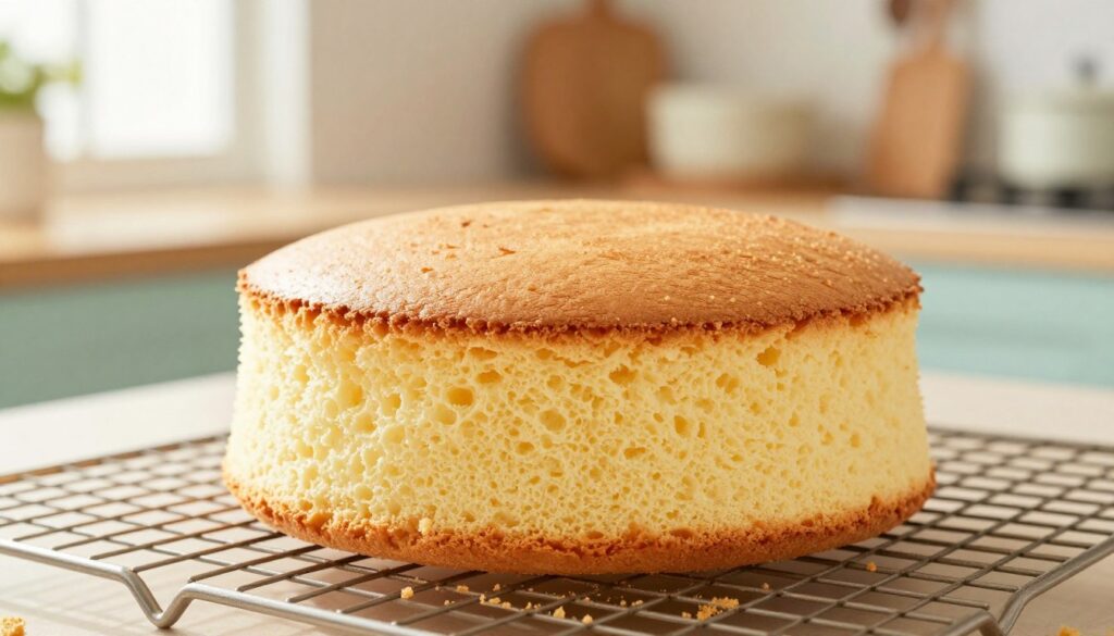 sponge cake cooling on wire rack
