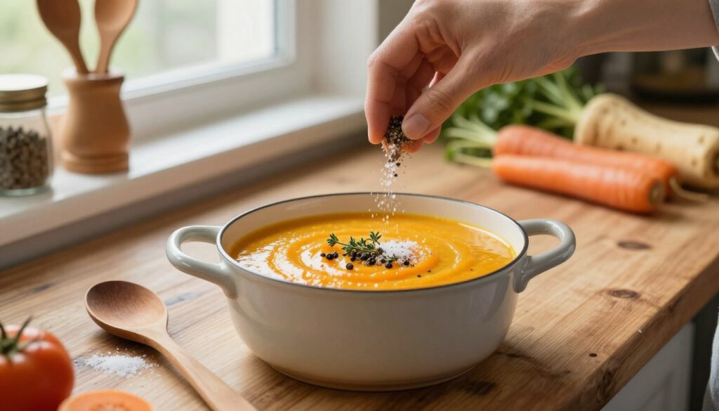 adjusting seasoning carrot parsnip soup