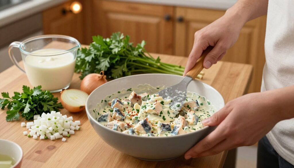 creating the creamy fish filling