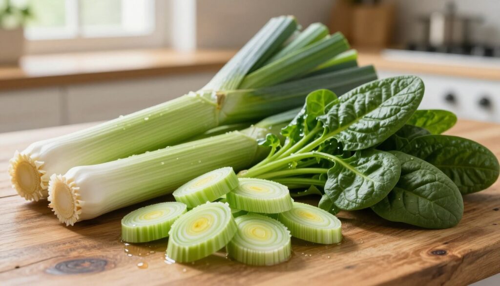 leeks and spinach variation