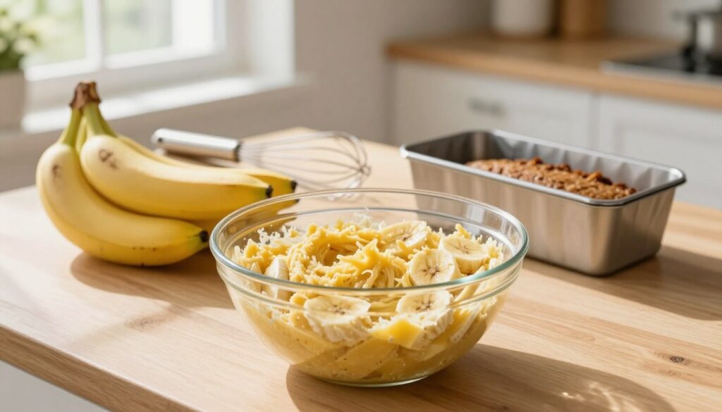 mixing bowl ripe bananas loaf tin