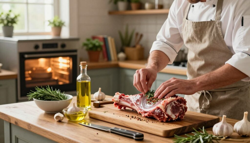 preparing lamb for the oven
