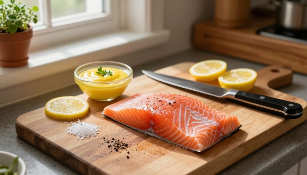 preparing salmon fillets