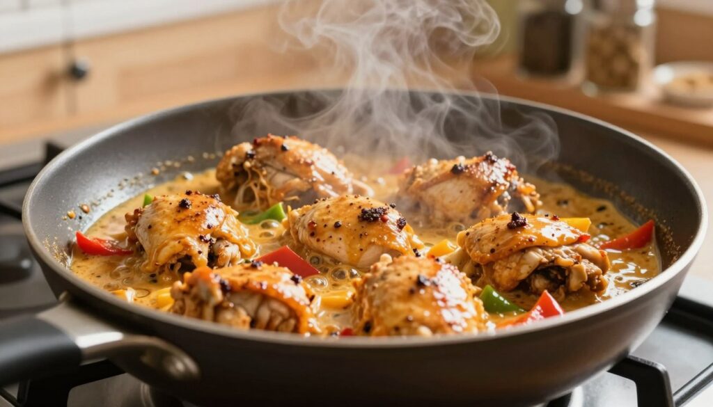 simmering chicken pan