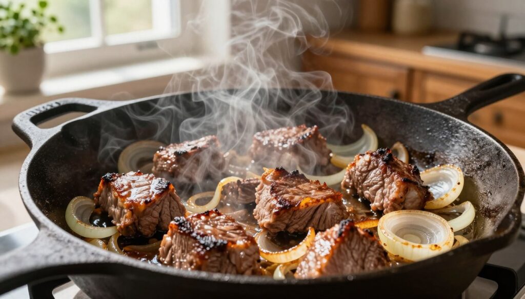 browning beef and onions