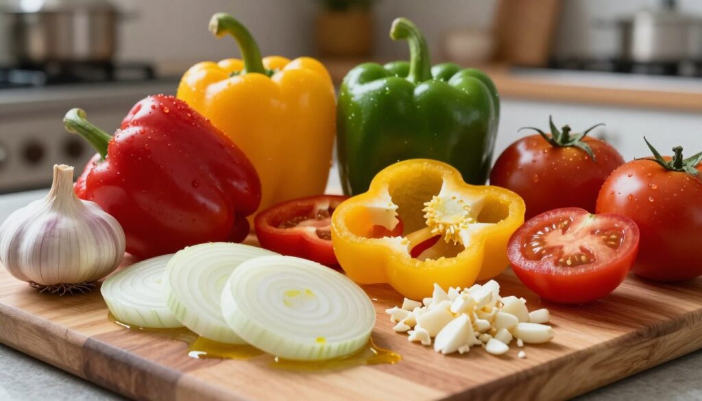 onions garlic pepper tomatoes