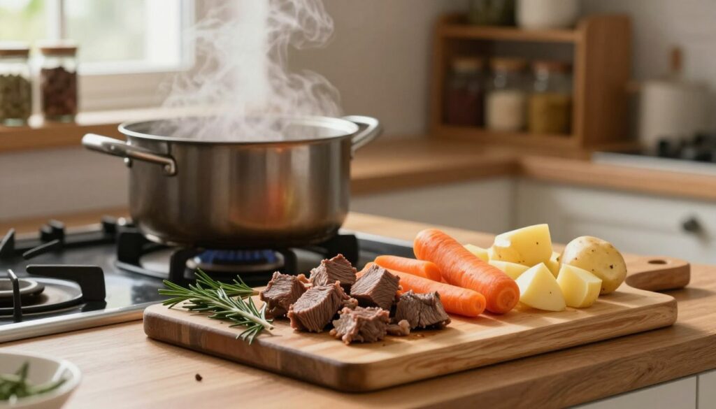 preparing beef and vegetables preparing beef and vegetables