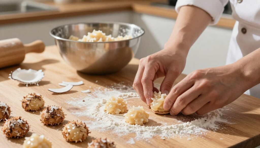 shaping coconut macaroons