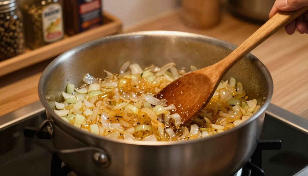 softening onion in large saucepan